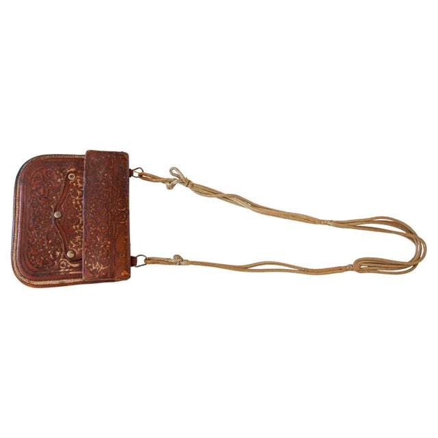 Antique Hand Tooled Leather Moroccan Bag Wall Decor For Sale - Image 16 of 16