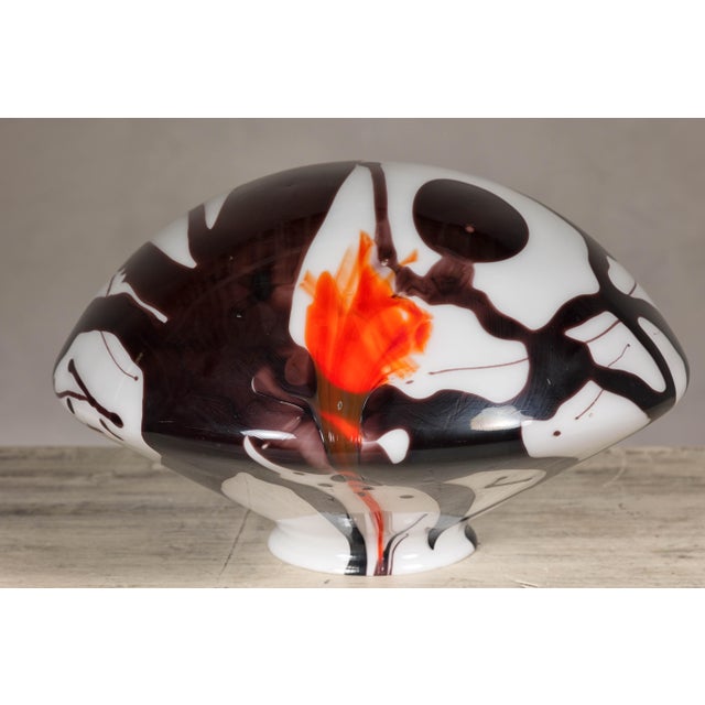 Mid 20th Century Midcentury Blown Glass Dome with White, Black and Orange Abstract Décor For Sale - Image 5 of 10