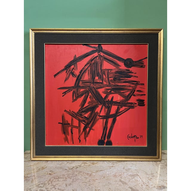 Castagno, Abstract Composition, 1970s, Oil on Canvas, Framed For Sale - Image 4 of 6
