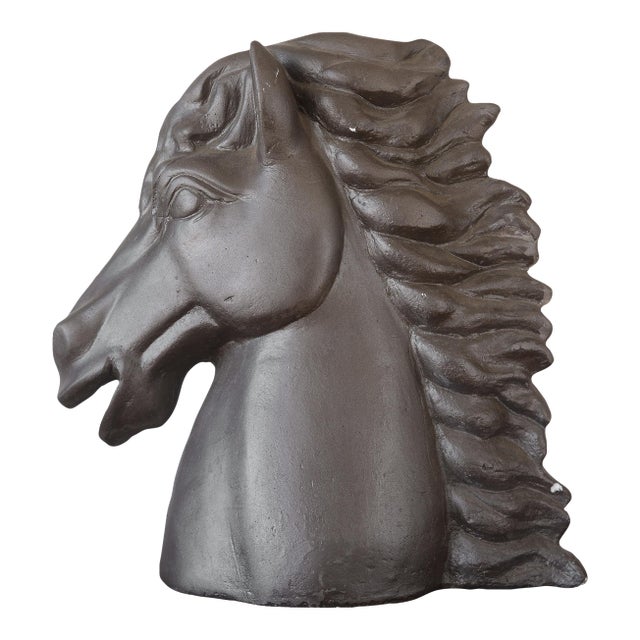 Large Vintage Dark Brown Ceramic Horse Head Sculpture For Sale
