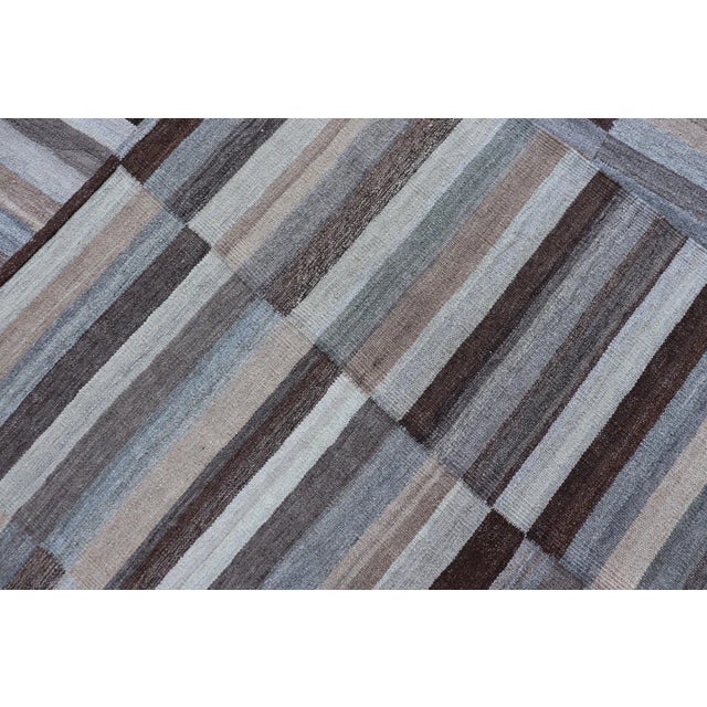 Modern Flat-Weave Kilim Rug in Multi-Panel Striped Design in Earthy Tones For Sale - Image 12 of 13