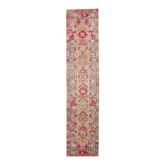1970s Turkish Hand-Knotted Wool Cotton Pink Runner For Sale