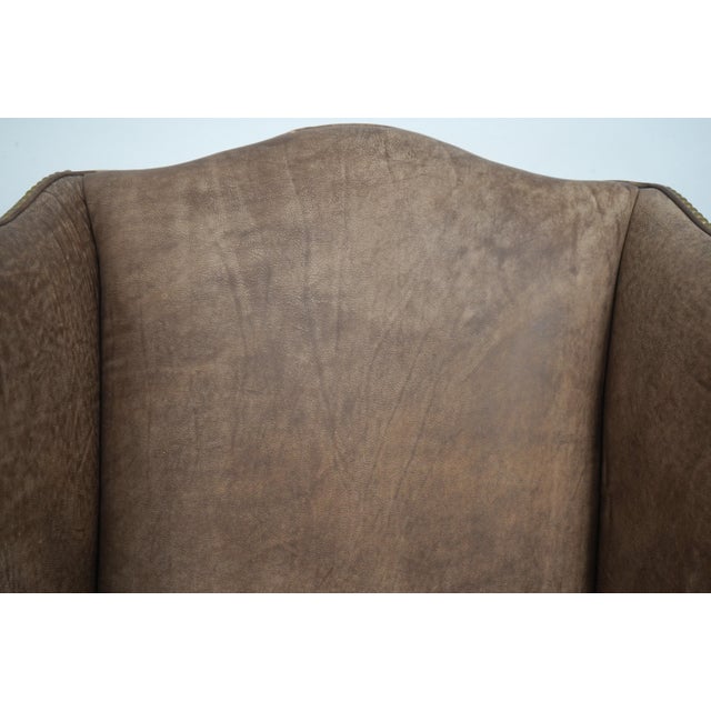 1980s Ralph Lauren Leather Chippendale Wing Chair For Sale - Image 5 of 18