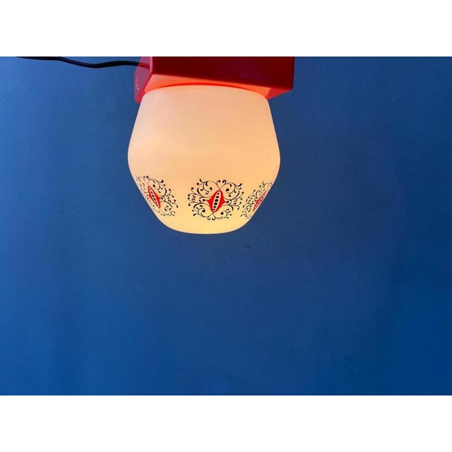 Vintage Opaline Glass Ceiling Lamp with Orange Ceiling Cap from Thabur For Sale - Image 6 of 11