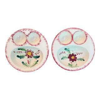 1930s-1950s Vintage Noritake Japan Hand-Painted Ceramic Double Egg Bowls - Pair For Sale
