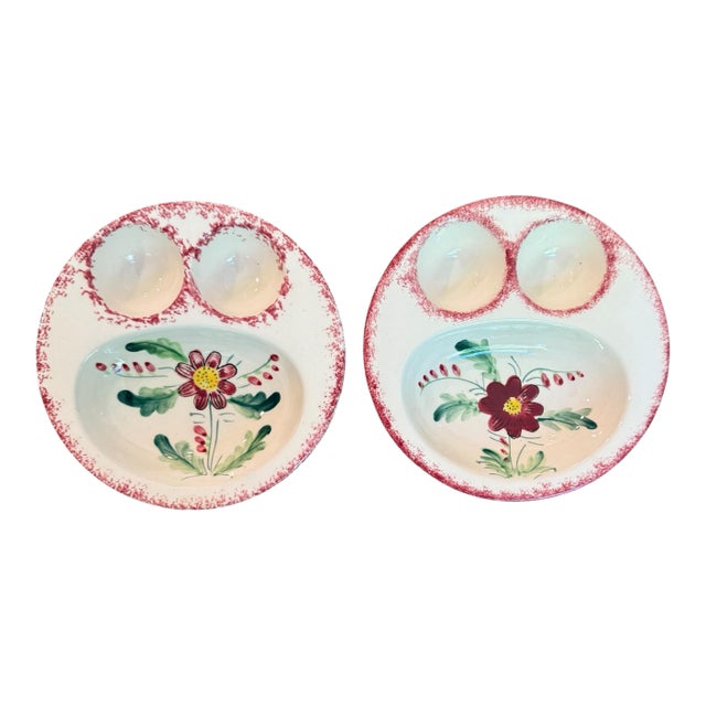 1930s-1950s Vintage Noritake Japan Hand-Painted Ceramic Double Egg Bowls - Pair For Sale