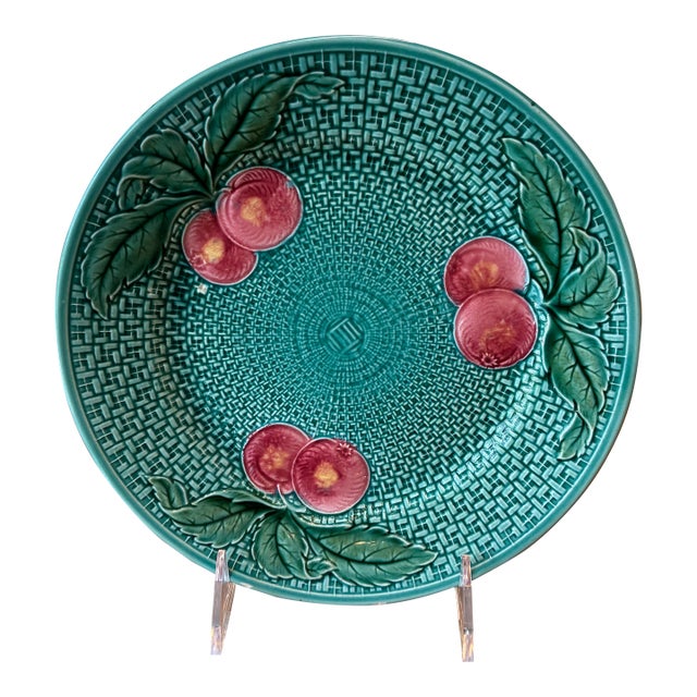 1960s Majolica Cherry Plate For Sale