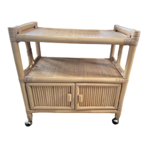 White Washed Rattan Bar Cart