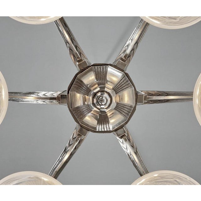 Hettier & Vincent & Hanots French Art Deco Chandelier 1930s - Frosted Birds Glass For Sale - Image 11 of 14