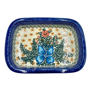 Polish Pottery' Unikat ’The Ultimate Bakeware Collection” Rectangular Edged Baker # 1491 With Coa by Ceramika Artystyczna Company For Sale
