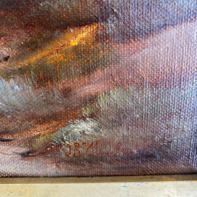 English 19th Century Scenic Oil on Canvas in Ornate Distressed Gold Gilt Frame - Signed For Sale - Image 3 of 12