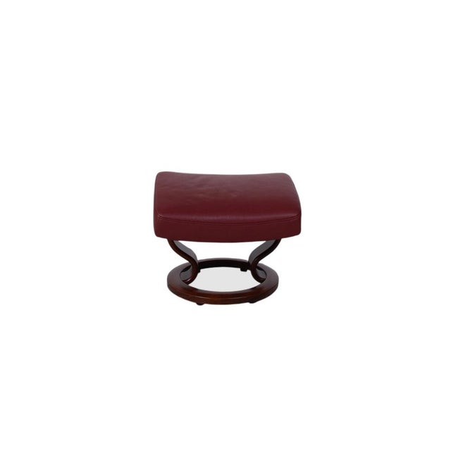 Set of Red Leather Atlantic Recliner and Footstool from Stressless For Sale - Image 15 of 17