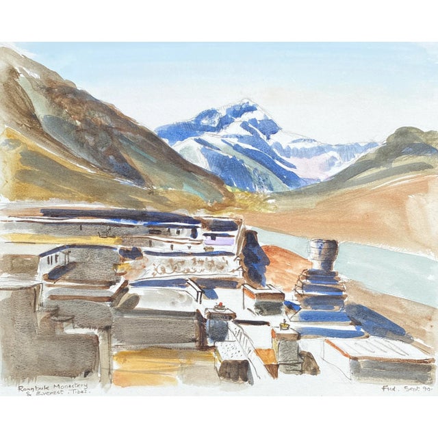Traditional 1990 Fred Atkinson Mount Everest Tibetan Watercolor For Sale - Image 3 of 3