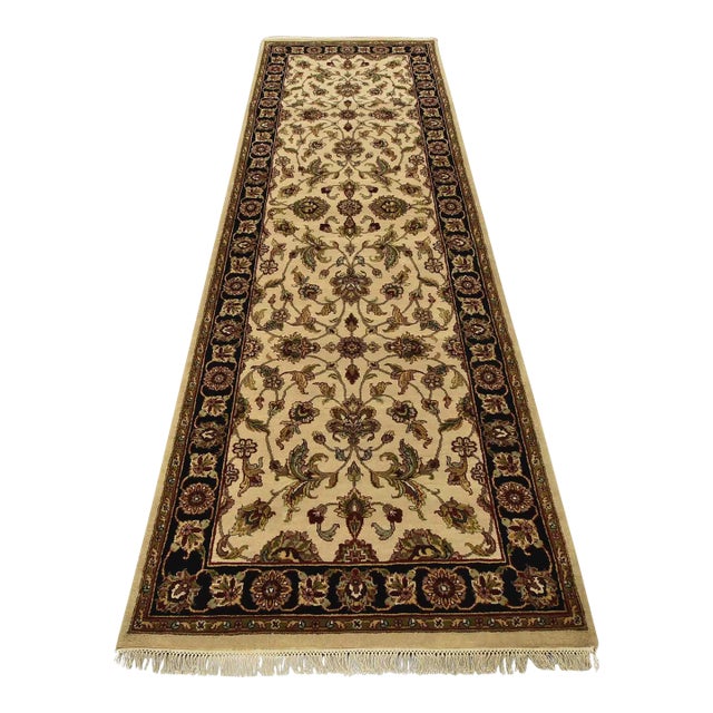 Agra Runner 4’1” X 11’10” Beige Wool Traditional Hand-Knotted Oriental Rug For Sale