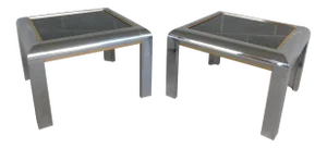 Mid Century Modern Chrome With Mirrored Smoked Glass End Tables - a Pair