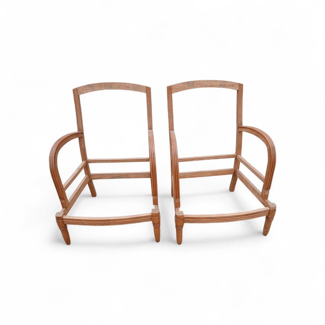 French Art Deco Style Beech Armchair Frames by Maître Artisan Michel Postaire, 1980, Set of 2 For Sale - Image 6 of 6