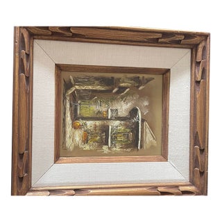 Vintage Mexican Palette Knife Impasto Oil Painting, Hacienda Courtyard For Sale