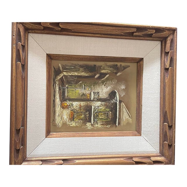 Vintage Mexican Palette Knife Impasto Oil Painting, Hacienda Courtyard For Sale