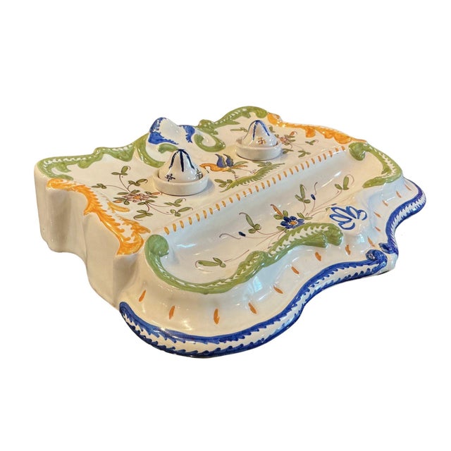 Beautiful Rouen France inkwell desk set