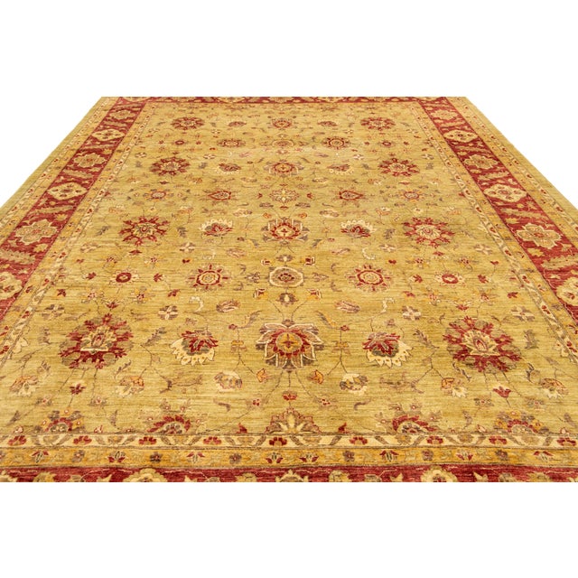 Textile Modern Handmade Wool Rug in Gold With Floral Design For Sale - Image 7 of 9
