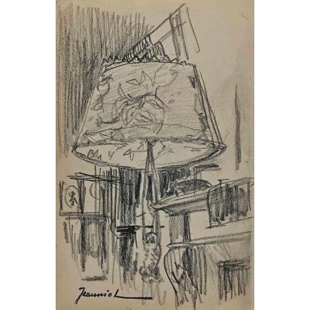 The Lamp is an original Drawing on paper realized by the painter Pierre Georges Jeanniot (1848-1934). Drawing in Pencil....