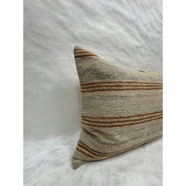 Turkish Hemp Pillow Cushion Natural Beige Rusty Brown Pillow Cushion Cover 16" x 24" For Sale - Image 4 of 4