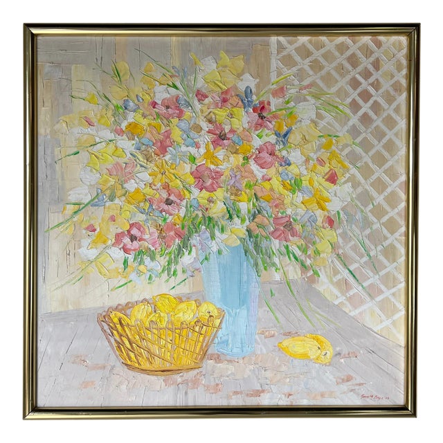 1970's Kenneth Kayl Heavy Impasto Floral Still Life Oil Painting, Framed For Sale