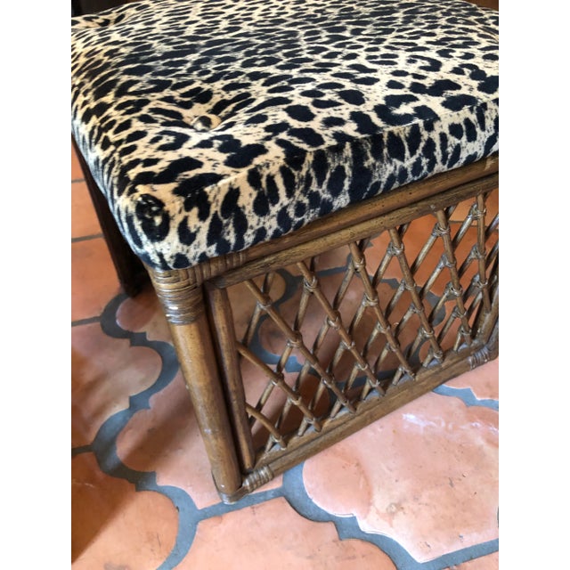 Brown Newly Upholstery Leopard Rattan Ottomans/ Stools For Sale - Image 8 of 12