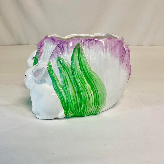 1980s Vintage Hollywood Regency Whimsical Violet Tulip and Bunny Planter - Easter For Sale - Image 6 of 13