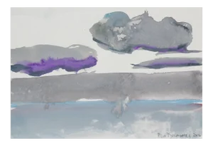 Rob Delamater "Silver Horizon" California Seascape in Gray Gouache Painting, 2016