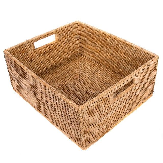 Artifacts Rattan Rectangular Basket with Cutout Handles in Honey Brown - 14" For Sale - Image 10 of 10