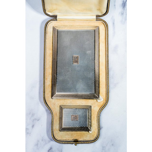 Art Deco Rare Asprey Art Deco Engine Turned Antique English Sterling Silver Cigarette Case Vesta Case in Presentation Box Luxury Tobacciana For Sale - Image 3 of 18