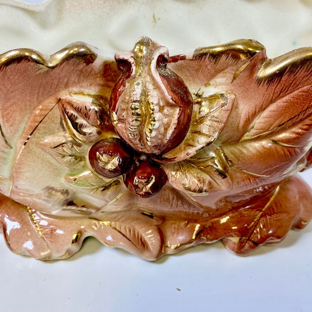 Ceramic 1940s Vintage Boho Chic Rustic Art Deco Ceramic Fall Pomegranate Planter For Sale - Image 7 of 15