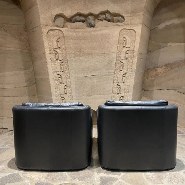 Black 1976 Style Mario Marenco Italian Leather Lounge Chairs by Arflex Italy For Sale - Image 8 of 13