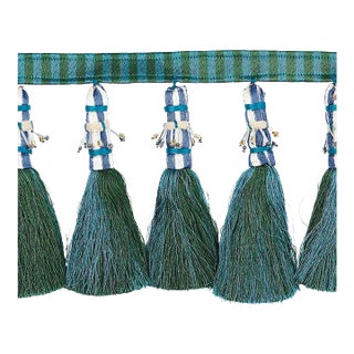 Schumacher Antony Tassel Trim in Peacock & Green For Sale