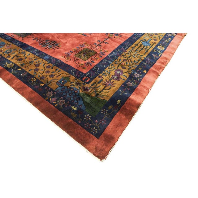 Art Deco 1920s Rich Red Big Size Floral Antique Wool Hand Knotted Art Deco Chinese Rug For Sale - Image 3 of 8