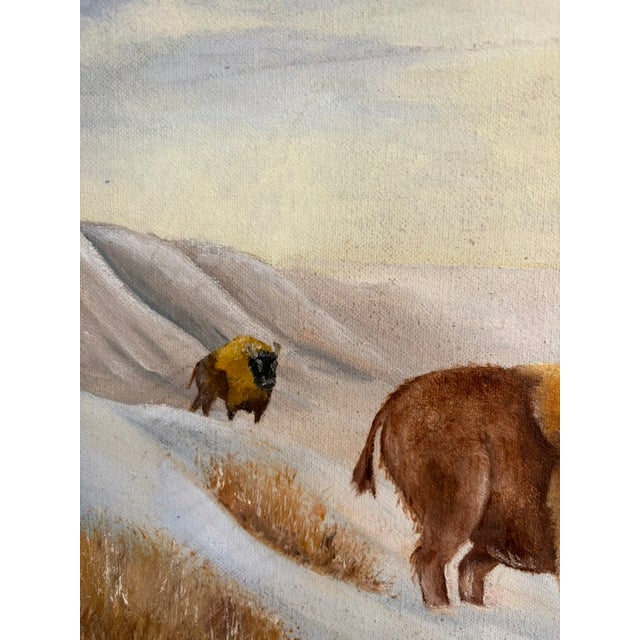Vintage Bison Landscape Painting – Oil on Canvas, Signed “Luci,” Framed For Sale - Image 10 of 10