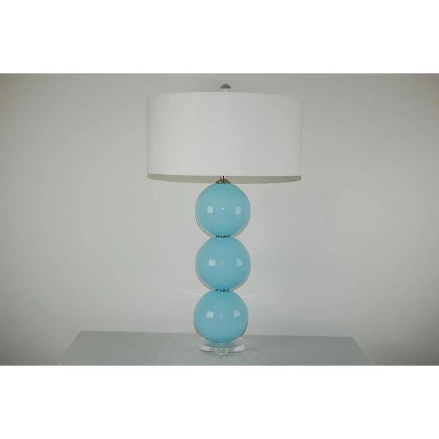 Mid-Century Modern Joe Cariati Glass Lamps Blue For Sale - Image 3 of 11