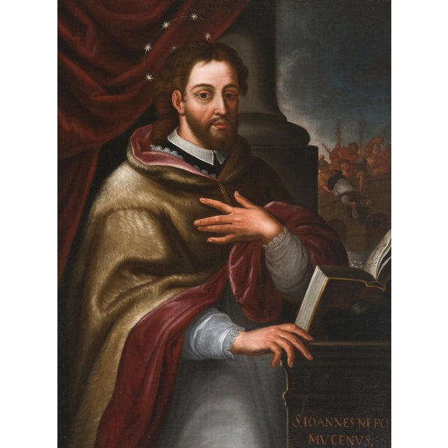 Mexican New Spanish School Artist, Saint John of Nepomucene, 18th Century, Oil on Canvas For Sale - Image 6 of 8