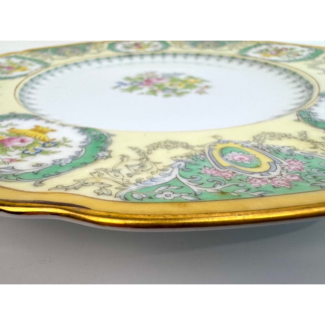 1930's Art Deco Meito Japan Hand-Painted Porcelain Dinner Plates, Set of 8 – Gilt & Emerald Cartouche Design For Sale - Image 12 of 15