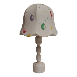 White Painted Pine Column Base Table Lamp with Fabric Shade, 1970s For Sale