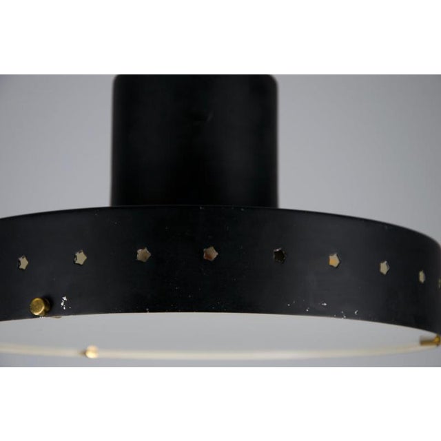 Metal Black Metal and Opaline Glass Pendant Lamp attributed to Stilnovo, Italy, 1960s For Sale - Image 7 of 13