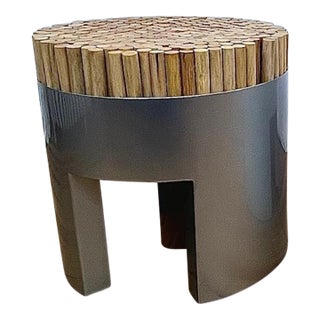 Kenneth Cobonpue Chiquita Stool Sculptural Wood Top Silver Base For Sale