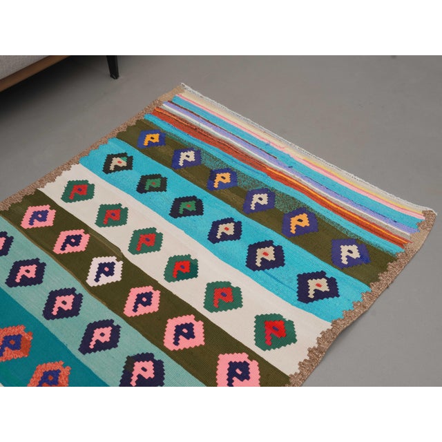 Islamic 1970s Vintage Handmade Wool Cotton Blue Runner Rug For Sale - Image 3 of 11