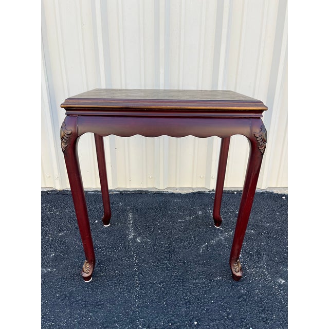 Chinoiserie Red Lacquer Floral Relief Side End Table For Sale - Image 6 of 12