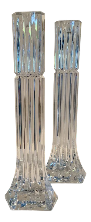 Ribbed Crystal Candle Holders - A Pair