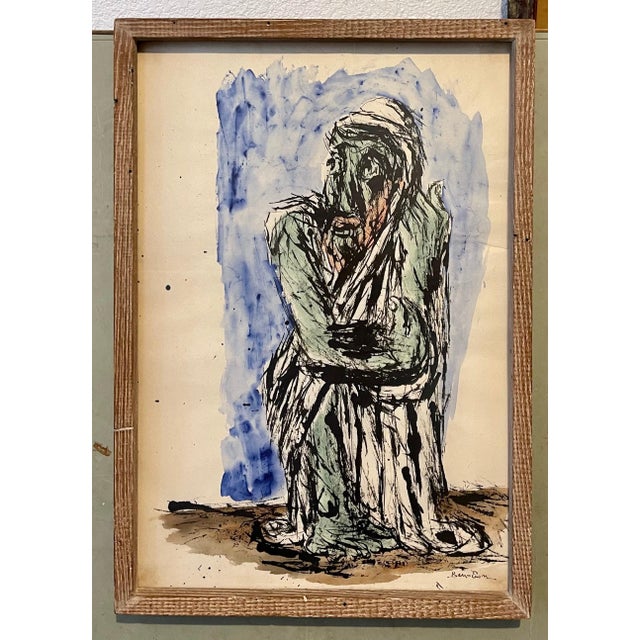 Mid 20th Century Ben-Zion Weinman, Abstract Expressionist Rabbi Watercolor Painting Jewish American Modernist WPA, c.1950's For Sale - Image 5 of 5