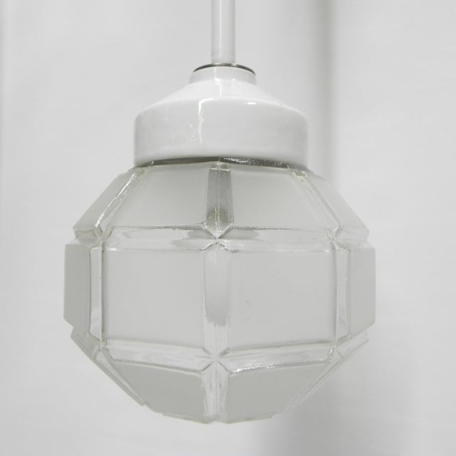 White Art Deco Hanging Lamp with Octagonal Frosted Glass Shade, 1930s For Sale - Image 8 of 18
