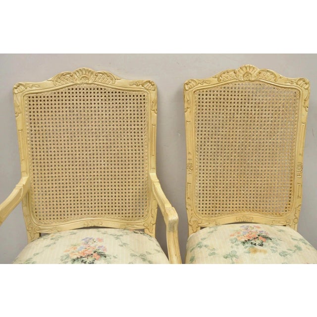 Vintage French Country Louis XV Style Cane Back Painted Dining Chairs - Set of 6 For Sale - Image 11 of 12