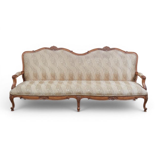 Tan Mid 20th Century Louis XV Style Upholstered Sofa For Sale - Image 8 of 12